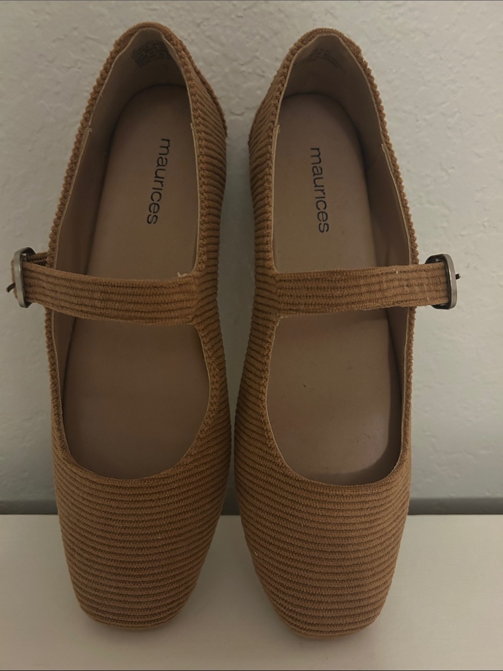maurices Tan Corduroy Mary Jane Flats with Buckle Strap